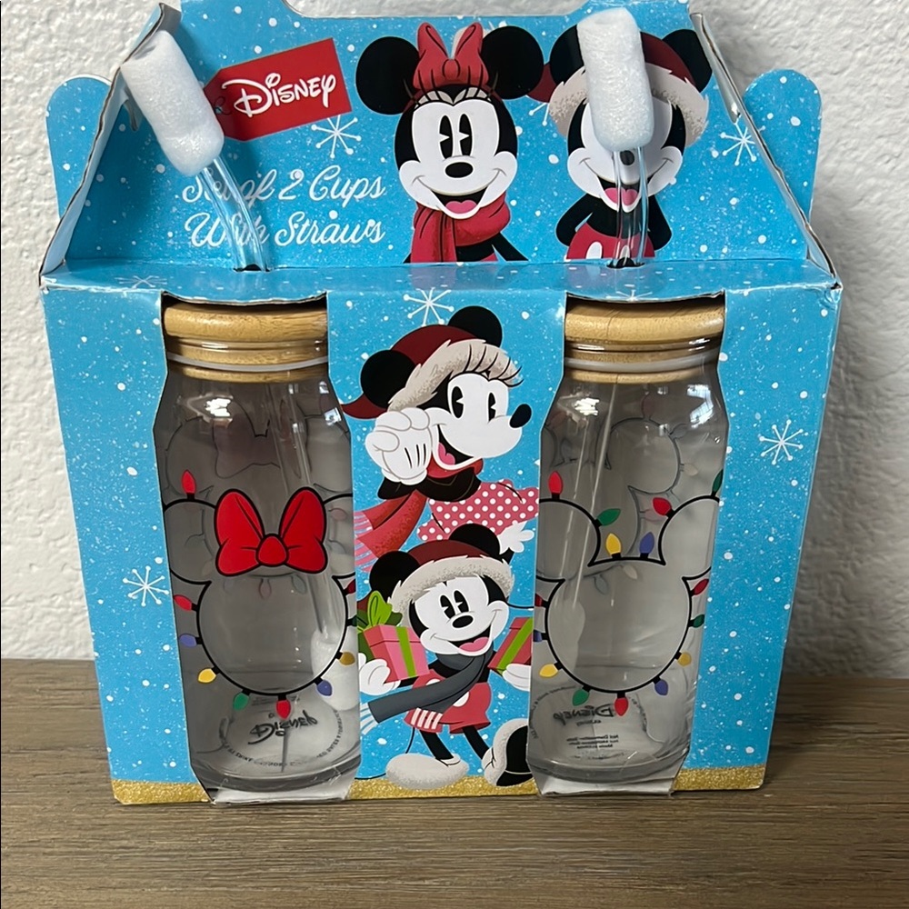 Disney Minnie Mouse Glass Cups with Straws - Red and Black